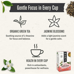 Numi cup with jasmine green tea illustrates a soothing, mindful ritual.