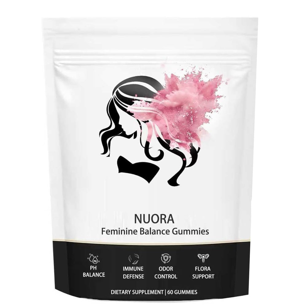 nuora Feminine Balance Gummies pineapple bottle showcasing the product for daily balance and freshness