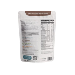 Nurished Mighty Chocolate Milk tub back with nutrition details for parents