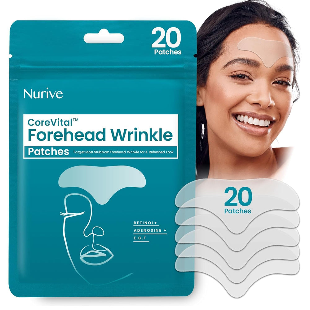 NURIVE Advanced Wrinkle Patches for the forehead provide overnight smoothing and hydration.