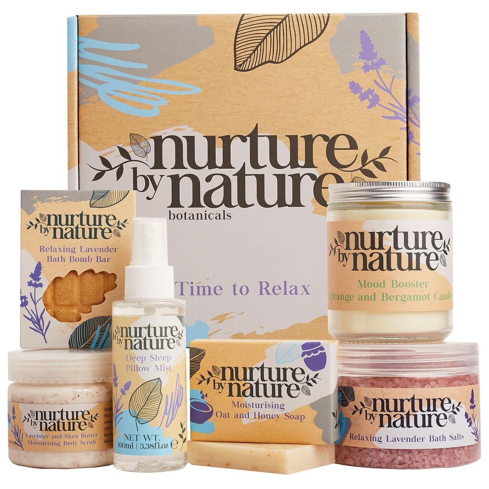 Nurture by Nature Self-Care Gift Set packaging highlighting elegant gift presentation for home pampering