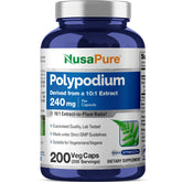 NusaPure Polypodium Leucotomos capsules 240 mg close-up, convenient daily vegan supplement.