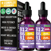NUSAVA Vitamin B12 drops bottle with grape flavor for convenient daily use.