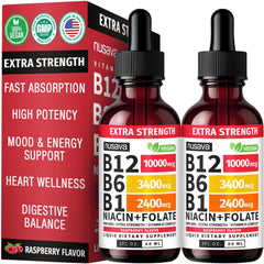 NUSAVA B12 drops bottle with raspberry flavor for daily energy support