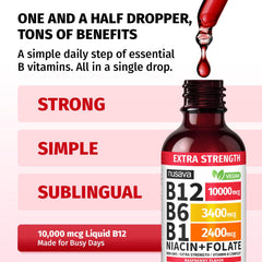 NUSAVA B12 drops raspberry liquid delivering 10000 mcg per serving