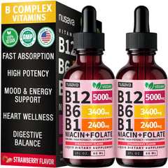 NUSAVA Vitamin B12 B6 liquid drops bottle front for quick energy support