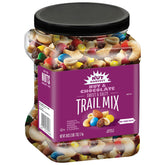 Nut Harvest Nut & Chocolate Mix jar ready for sharing at the desk.