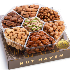 Nut Haven Holiday Nuts Gift Basket in a premium box, ideal for festive gifting.