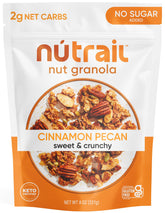 NuTrail Cinnamon Pecan Granola bag, gluten-free and no sugar added.