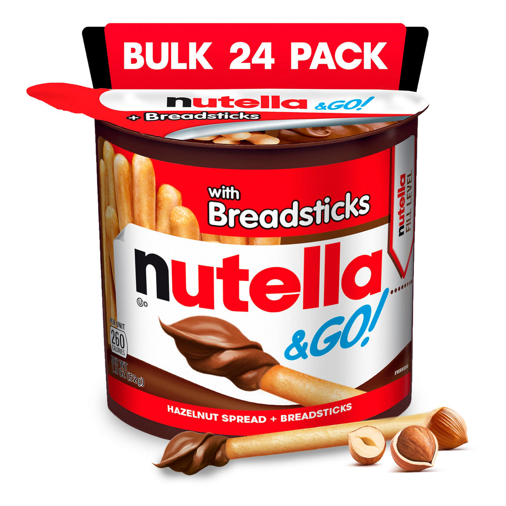 Nutella & GO! 24-pack with spread and breadsticks for on-the-go snacking.