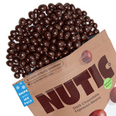 Nutic dark chocolate espresso beans packaging preserves freshness during shipping.