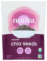 Nutiva black chia seeds packaging, 12 oz, resealable bag for easy daily use.