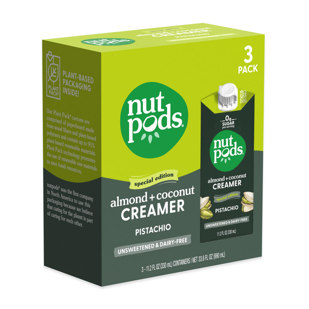 Nutpods Pistachio unsweetened creamer bottle for dairy-free coffee