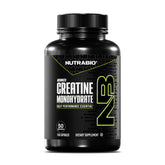 NutraBio Pure creatine monohydrate capsules in a bottle for easy daily use.