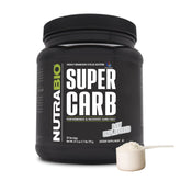 NutraBio Super Carb bottle with powder for steady training energy