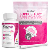 NutraBlast boric acid suppositories bundle with applicator for convenient daily feminine care.