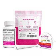NutraBlast boric acid suppositories close-up with capsules ready for nightly use.