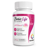 NutraBlast Boric Acid Suppositories packaging shows USA-made purity for intimate balance