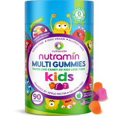 Nutracelle Nutramin Kids bottle front view with sugar-free vegan gummies for daily nutrition.