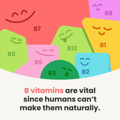 NutraChamps Kids B Complex natural berry flavor; appealing taste encourages daily use.