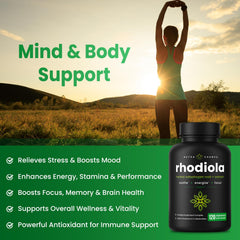 NutraChamps Rhodiola Rosea 120 vegan capsules convenient daily energy support.