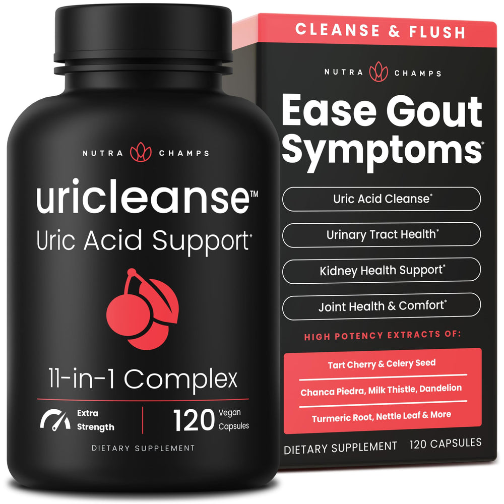 NutraChamps Uricleanse bottle-front highlighting natural uric acid support.