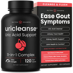 NutraChamps Uricleanse bottle-front highlighting natural uric acid support.
