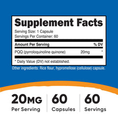 Nutricost PQQ 20mg capsules close-up for easy daily intake.