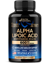 NUTRAHARMONY Alpha Lipoic Acid 600mg bottle for antioxidant support and everyday wellness.