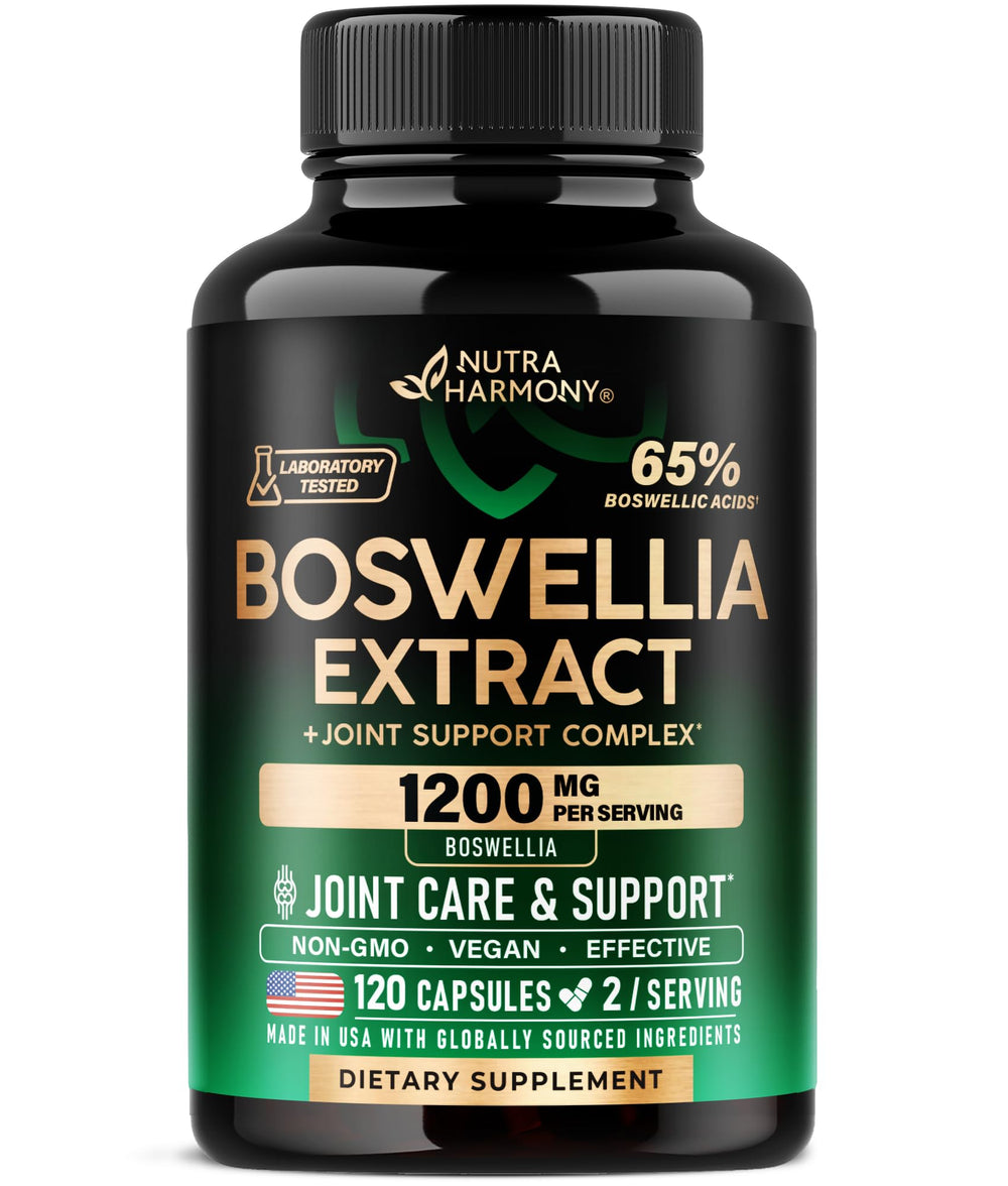NutraHarmony Boswellia 1200mg bottle for daily joint comfort.