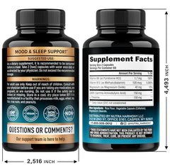NUTRAHARMONY GABA L-Theanine capsules closeup supports relaxed mood naturally.