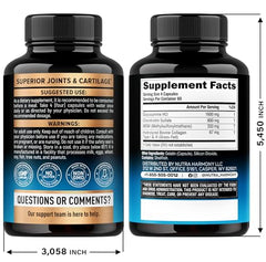 NutraHarmony label close-up highlighting ingredients for joint flexibility.