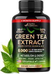 NUTRAHARMONY Green Tea Extract capsules with 50% EGCG for daily antioxidant support.