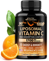 NUTRAHARMONY liposomal vitamin C 1700mg bottle highlights high-absorption daily immune support.