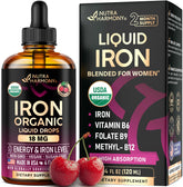 NutraHarmony Liquid Iron 18mg cherry bottle pour for steady energy support
