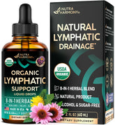NutraHarmony Lymph Drops bottle close-up with organic herb blend.