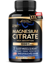 NUTRAHARMONY Magnesium Citrate 1000mg capsules bottle for daily sleep support and heart health