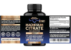 NUTRAHARMONY magnesium citrate capsules bottle back label with ingredients