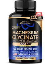 NUTRAHARMONY Magnesium Glycinate 500mg capsules in bottle for easy daily use
