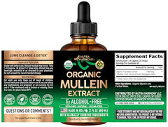 NUTRAHARMONY Mullein Drops bottle back with organic ingredients