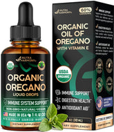 NUTRAHARMONY USDA Organic Oil of Oregano Drops bottle highlighting immune support potential.