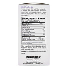 Nutramax Cosamin DS capsules closeup emphasizes glucosamine and chondroitin content.
