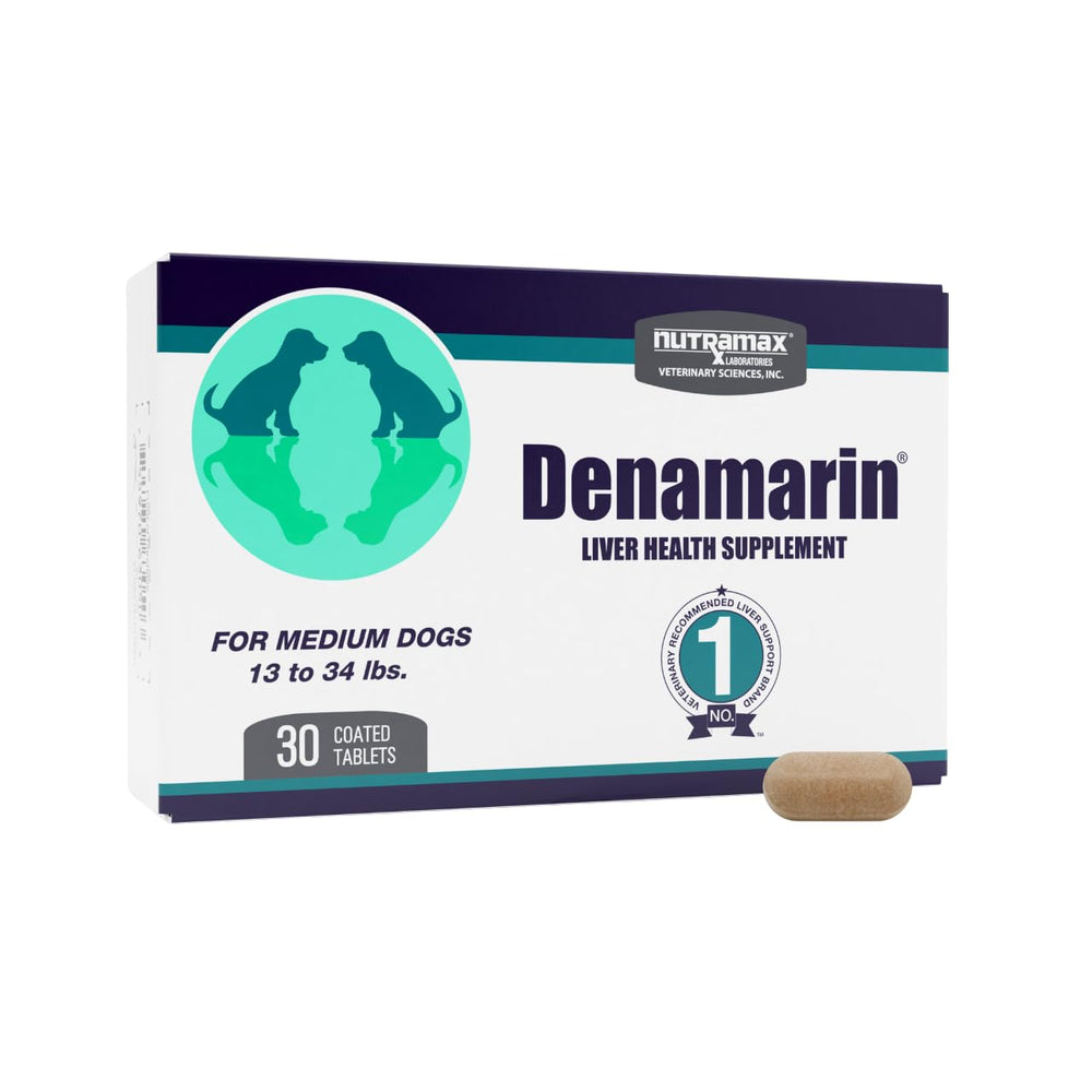 Nutramax Denamarin bottle highlighting dog liver support.