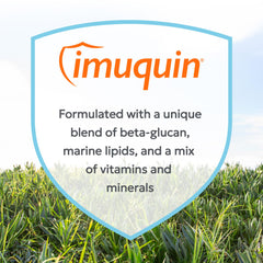 Nutramax Imuquin beta glucans emphasize natural immune support.