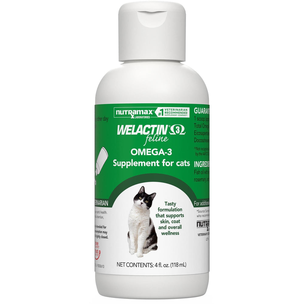 Nutramax Welactin omega-3 fish oil bottle pour enhances daily pet wellness