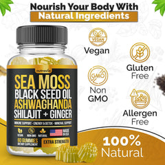 Nutravia Sea Moss and Black Seed Gummies pack for convenient daily nourishment.