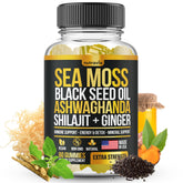 Nutravia Sea Moss Gummies bottle highlighting an all-in-one wellness blend for daily support.