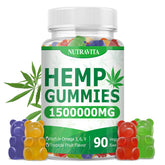 Nutravita Naturals Fruit Hemp Gummies bottle close-up, highlighting calming mood support.