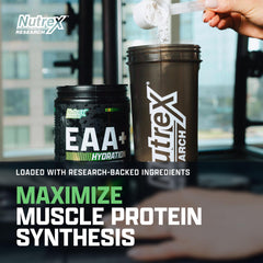 Nutrex EAA Hydration Maui Twist scoop close-up highlighting balanced amino acid powder.
