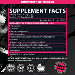 Close-up of Nutrex Outrage label highlighting caffeine and performance ingredients